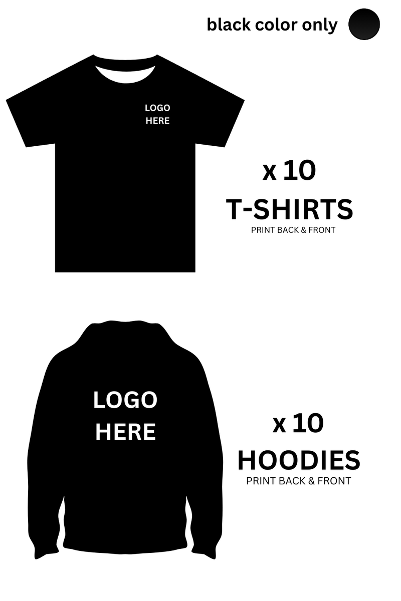 299 $ - 10 t-shirts personnalisés + 10 sweats à capuche personnalisés - Impression de vêtements en gros | Livraison rapide au Canada