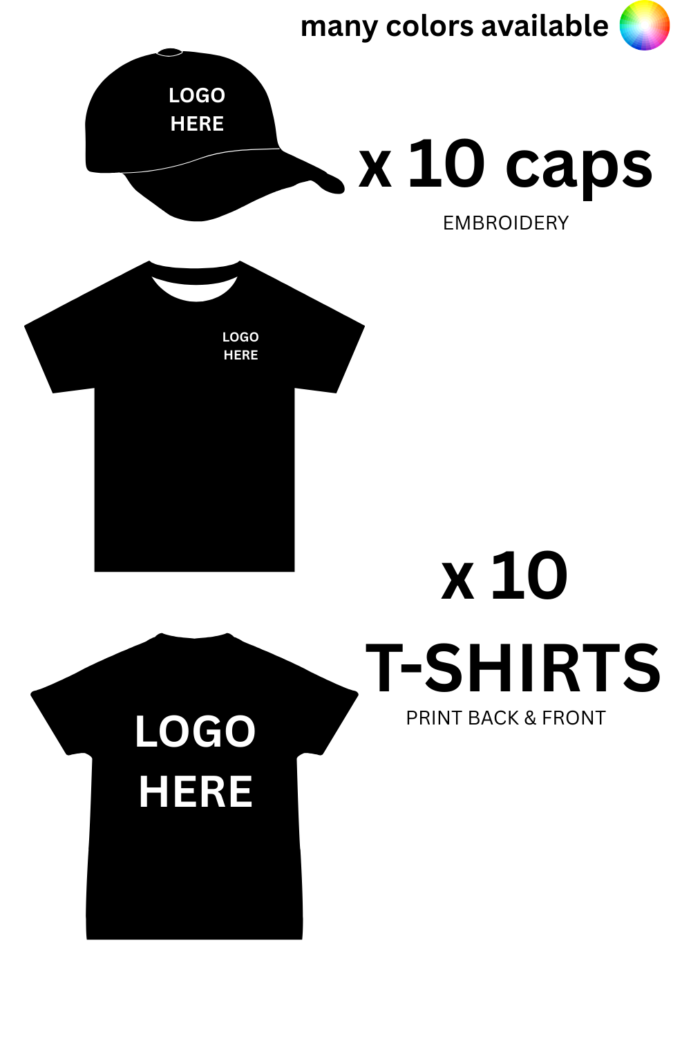 249$ for 10 Embroidered Caps + 10 Custom Printed T-Shirts Bundle | Fast Shipping Canada