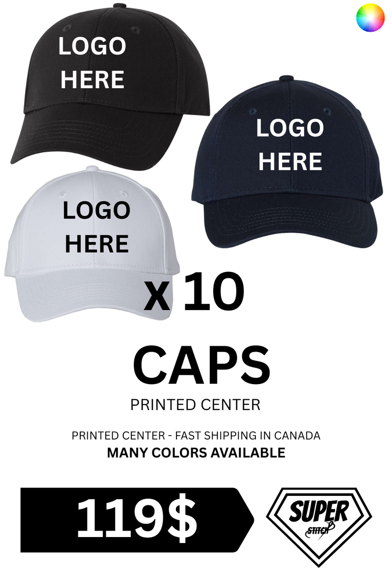 119$ – Lot de casquettes imprimées – Offre d’impression en gros | Livraison rapide au Canada