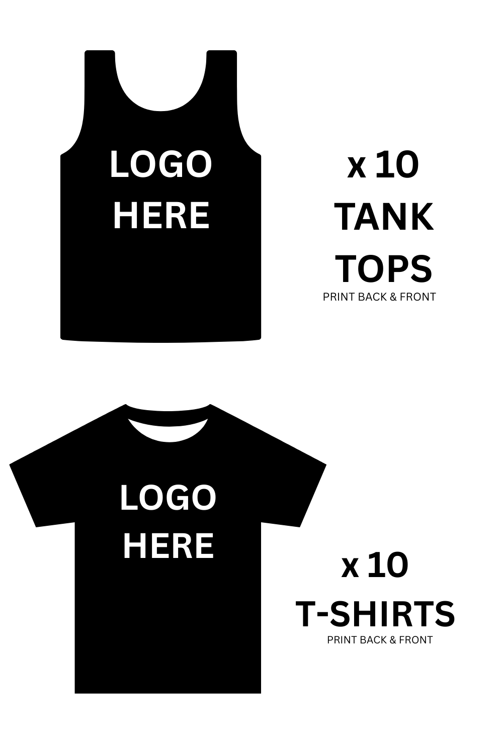 Combo 10 printed t-shirts & 10 printed tank-tops!