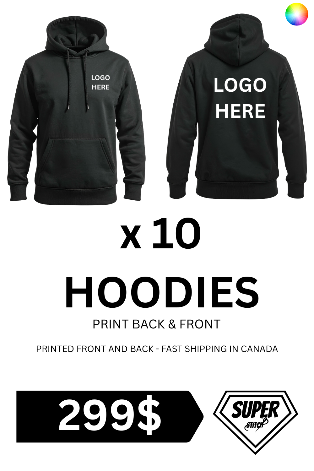 $299 - 10 Custom Hoodies Printing Deal – Bulk Personalized Hoodies | Fast Shipping Canada