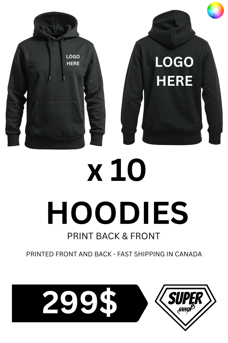 299 $ - Offre spéciale impression de 10 sweats à capuche personnalisés – Sweats à capuche personnalisés en gros | Livraison rapide au Canada