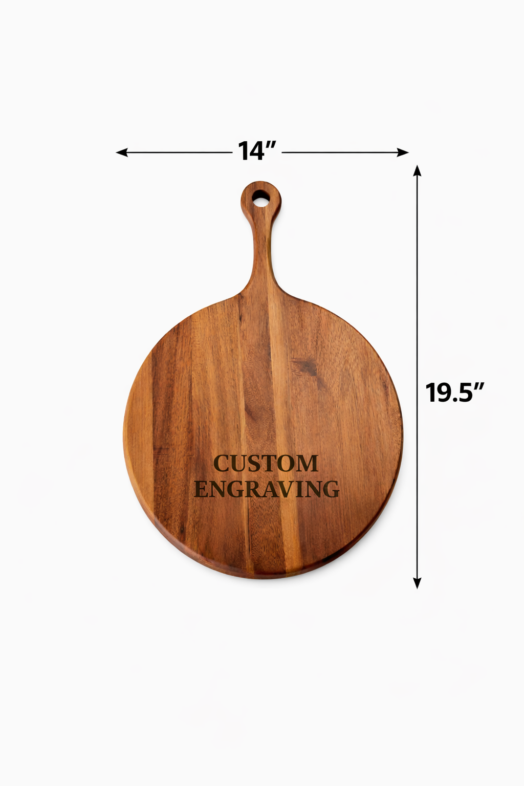 Planche à découper en bois d’acacia personnalisée – Gravure sur mesure ronde 14”