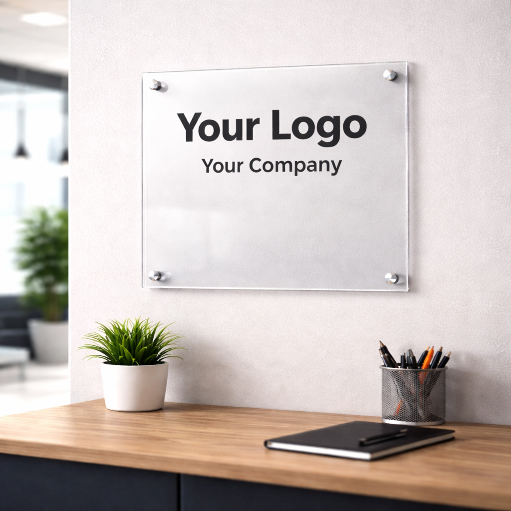 Custom Acrylic Business Signs – UV Printed Office Logo Sign with Standoff Mounts