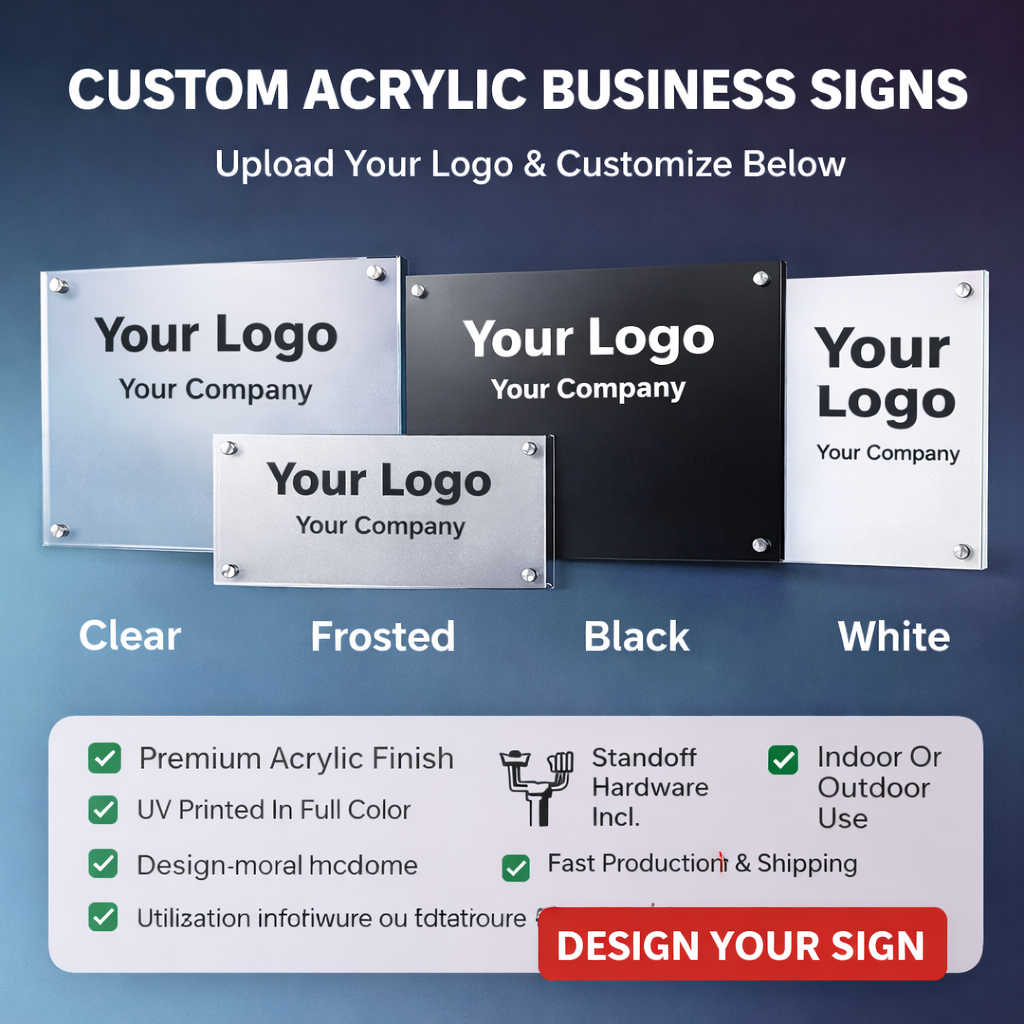Custom Acrylic Business Signs – UV Printed Office Logo Sign with Standoff Mounts