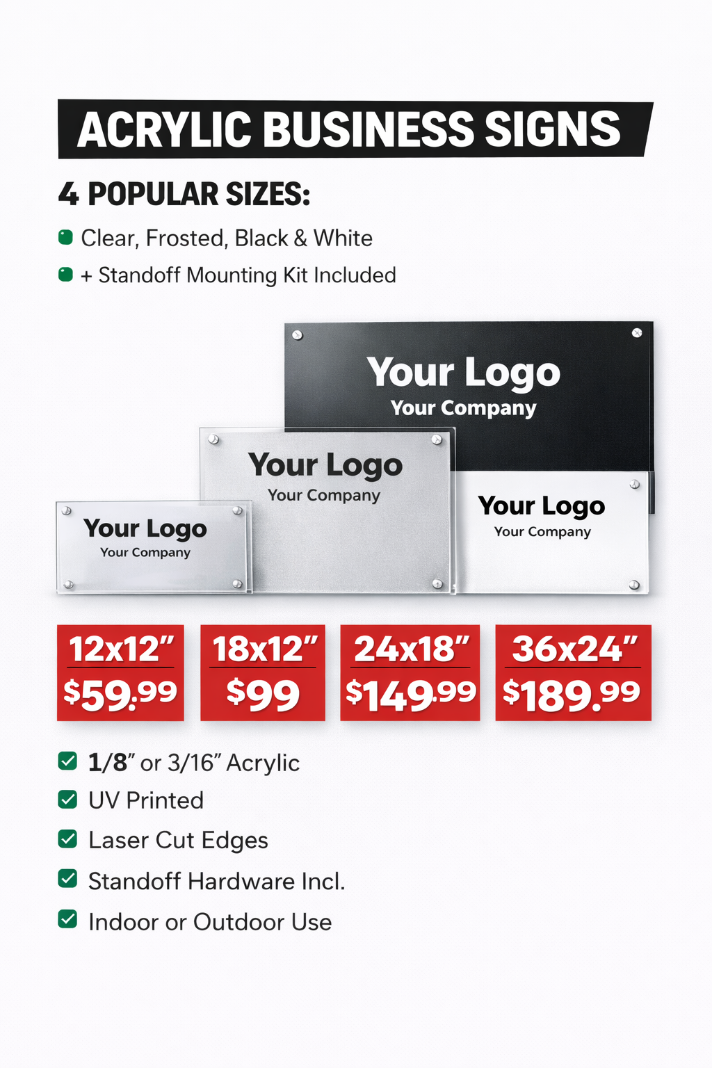 Custom Acrylic Business Signs – UV Printed Office Logo Sign with Standoff Mounts