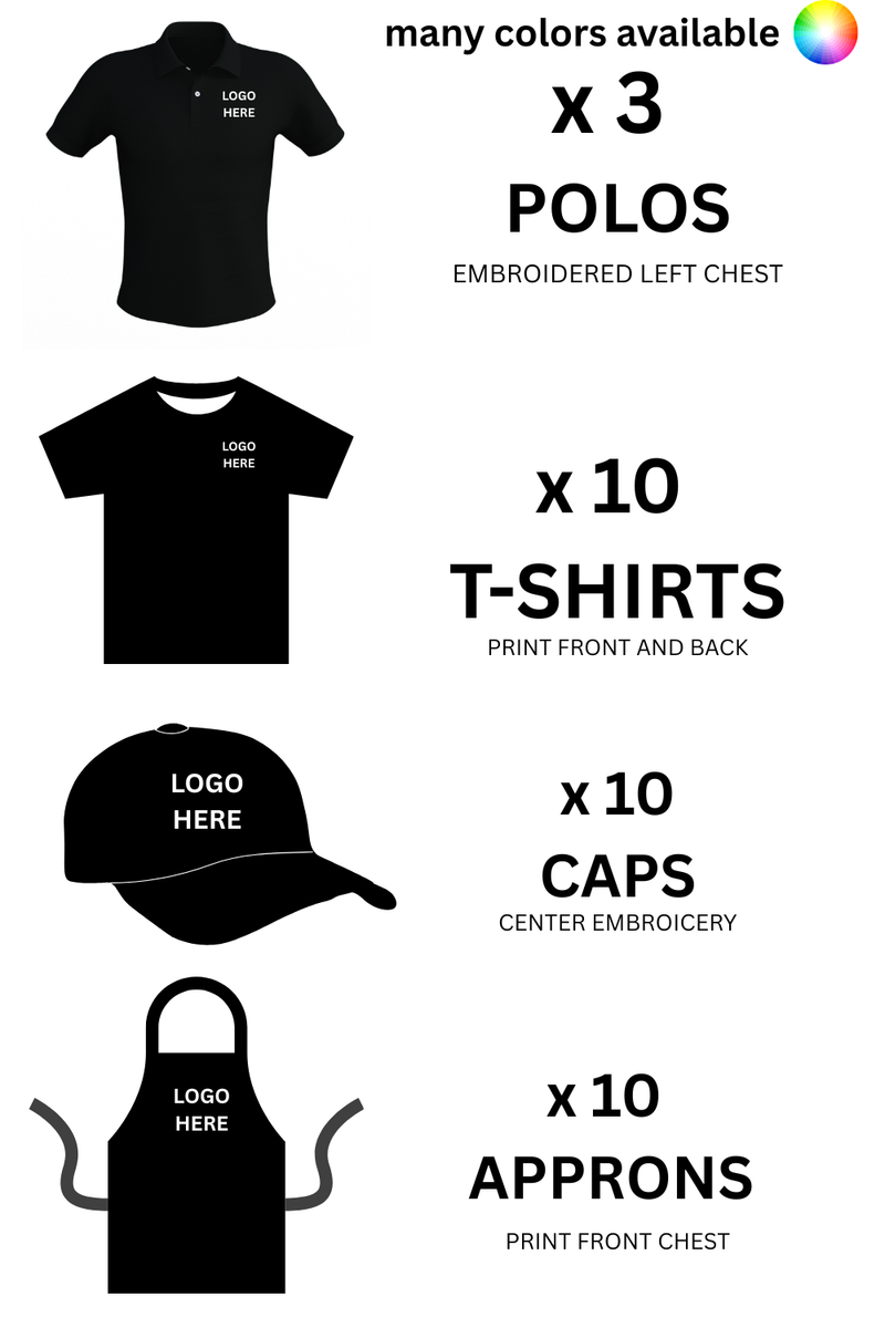 450$ for Full Restaurant Uniform Package – Bulk Apparel Printing Deal | Fast Shipping Canada