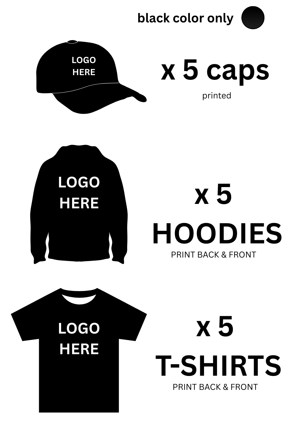 249$ for Business Starter Apparel Bundle – 5 Hoodies, 5 T-Shirts & 5 Custom Caps - Fast Shipping Canada