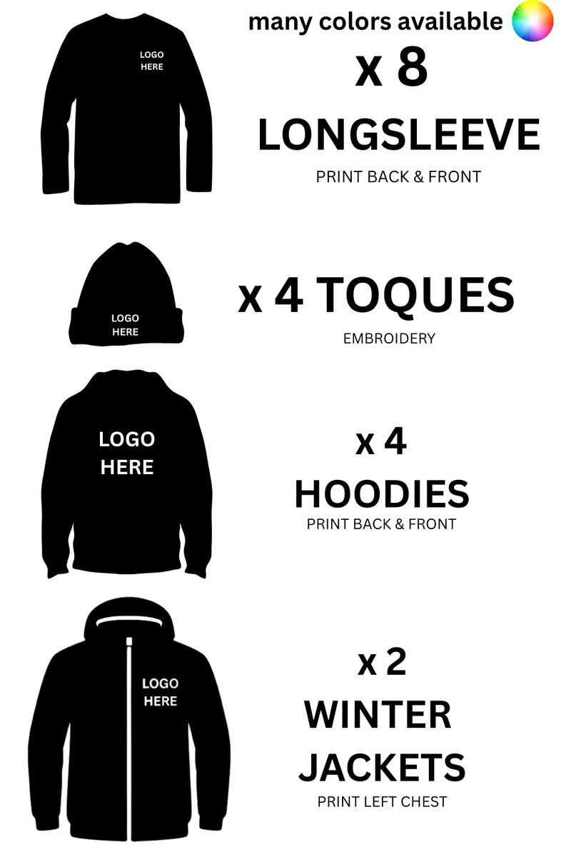 499$ for Winter Team Custom Apparel Bundle – Beanies, Long Sleeves, Hoodies & Insulated Jackets | Fast Shipping Canada